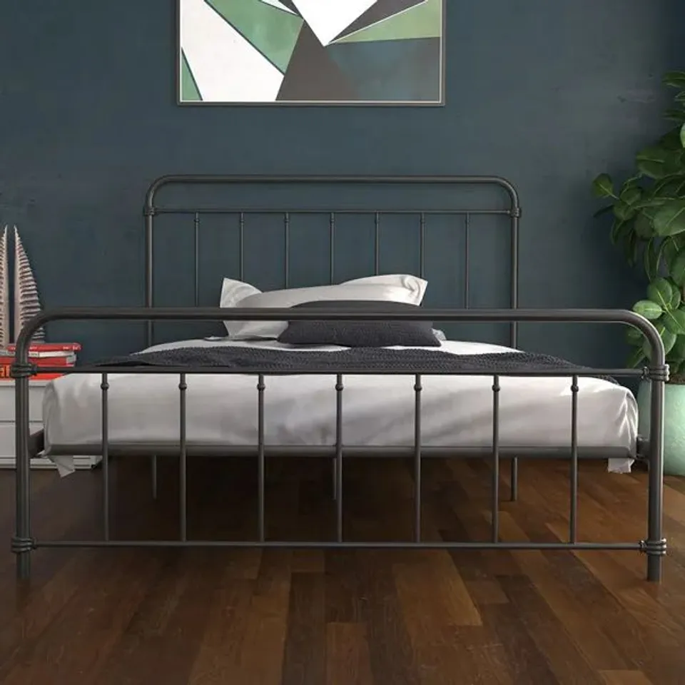 BOXED DOREL WALLACE METAL FURNITURE 4FT6 DOUBLE BED - BLACK (1 BOX)