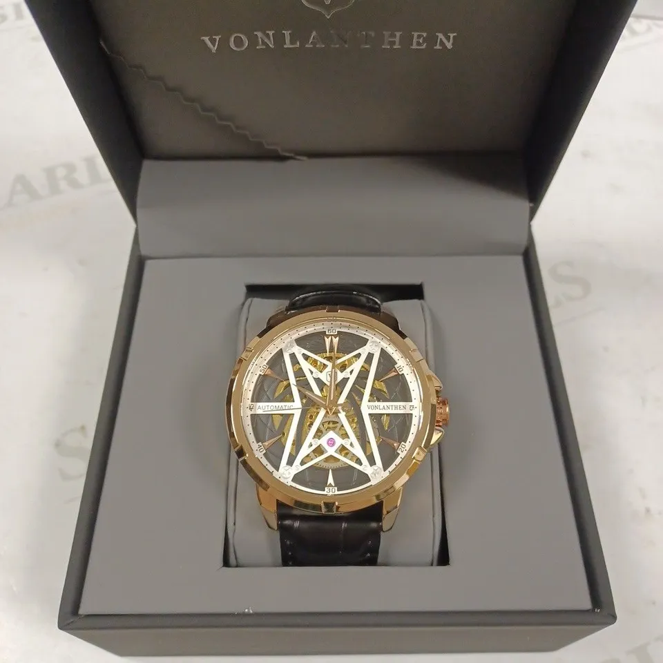 VONLANTHEN PART SKELETON CHRONOGRAPH BLACK LEATHER STRAP WRISTWATCH