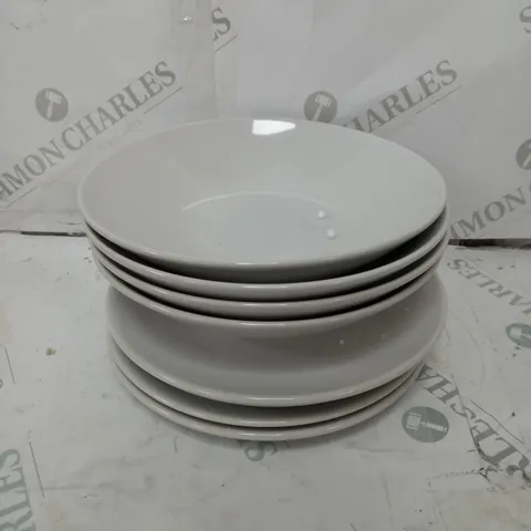 BRAND NEW BOXED CESIRO 8 PIECE PORCELAIN DINNERWARE SET IN GLOSSY WHITE TO INCLUDE SMALL PLATES AND BOWLS - COLLECTION ONLY