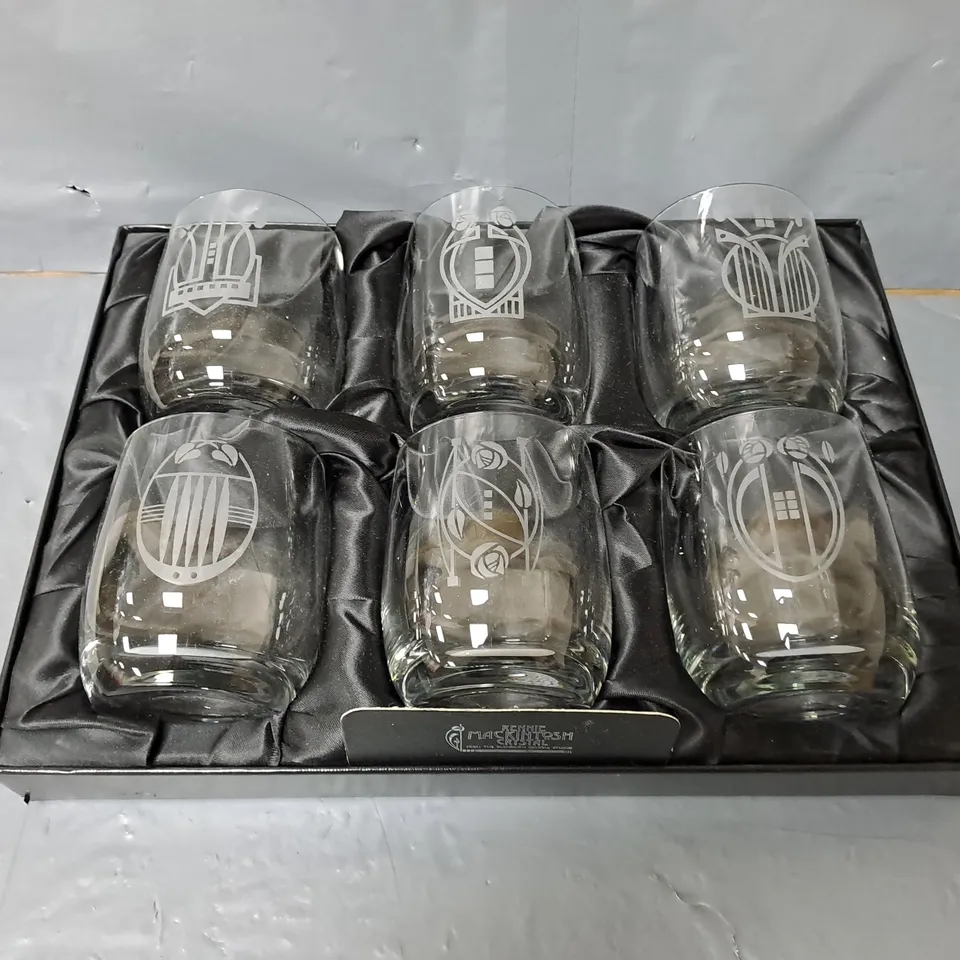 BOXED RENNE MACKINTOSH CRYSTAL STUDIO 6PC GLASS SET - COLLECTION ONLY