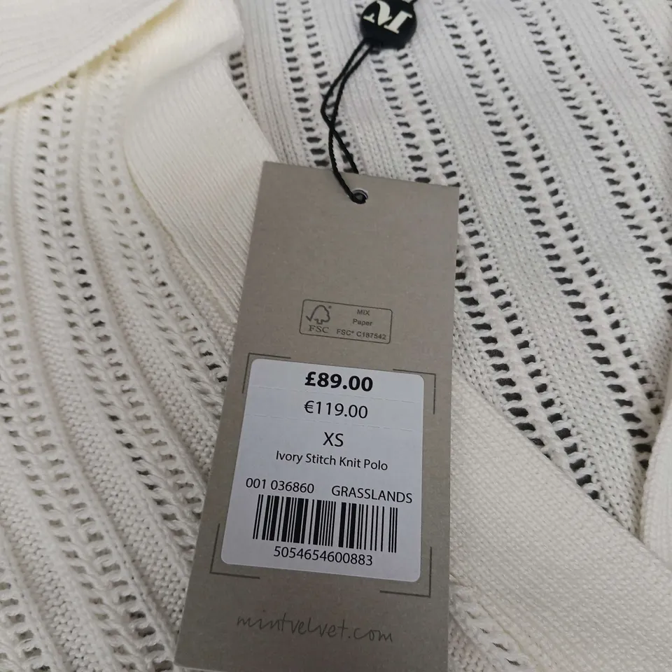 MINT VELVET - IVORY STITCH KNIT POLO - SIZE XS