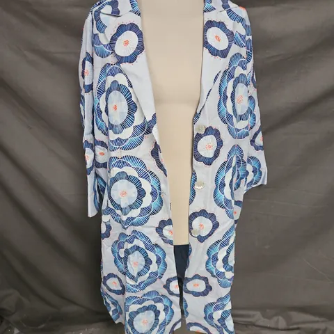 NRBY EVORA LINEN TLE PRINT COAT IN BLUE SIZE L