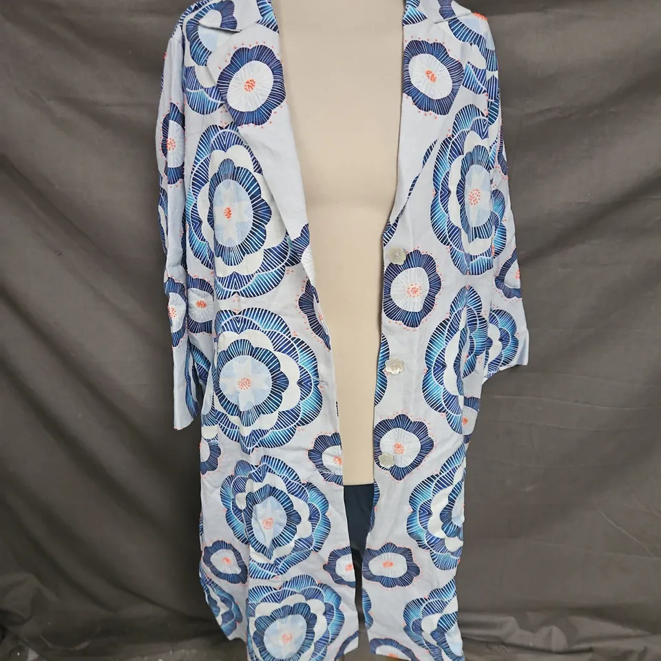 NRBY EVORA LINEN TLE PRINT COAT IN BLUE SIZE L