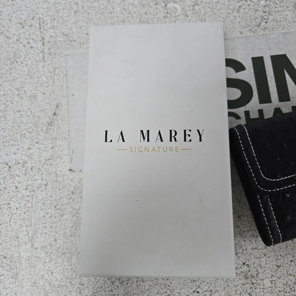 LA MAREY SIGNATURE BLACK OSTRICH-EFFECT LEATHER WALLET