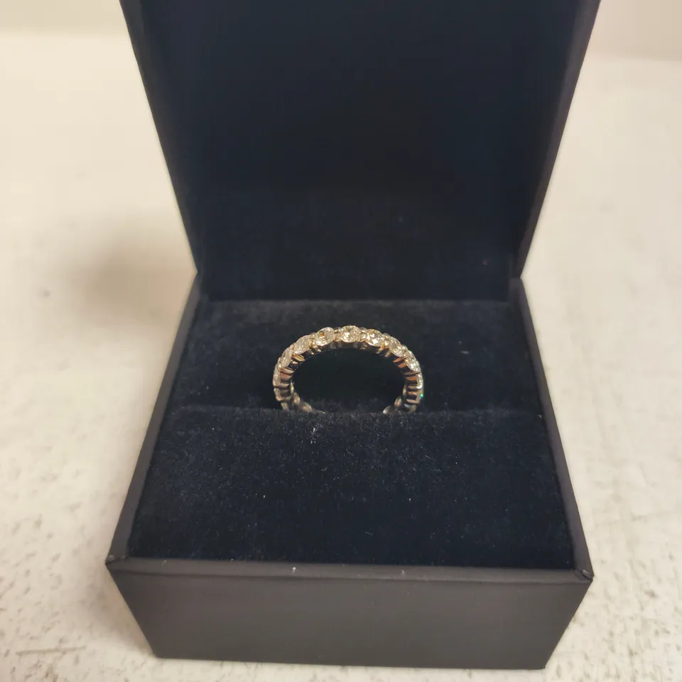 BOXED TRU DIAMONDS DIAMOND RING – SILVER TONE BAND WITH PRONG-SET STONES