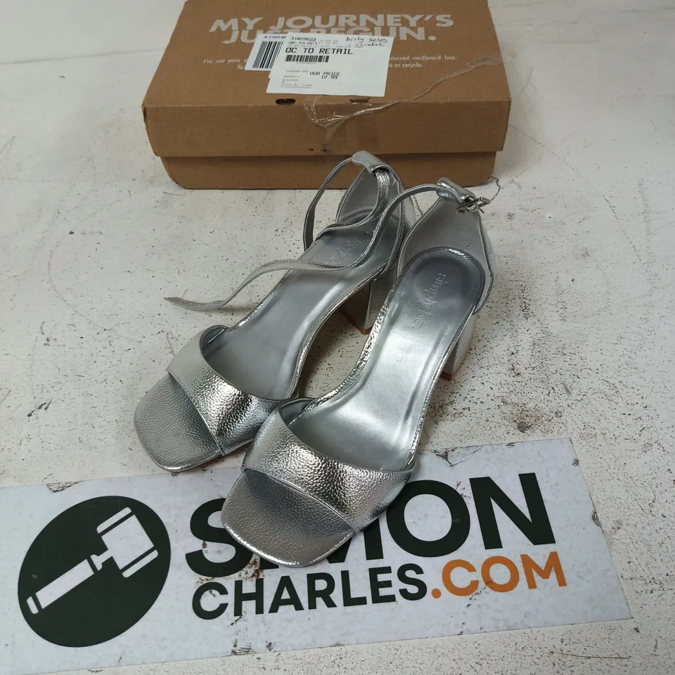 SIMPLY BE SILVER METALLIC ANKLE-STRAP SANDALS - UK6 EX WIDE