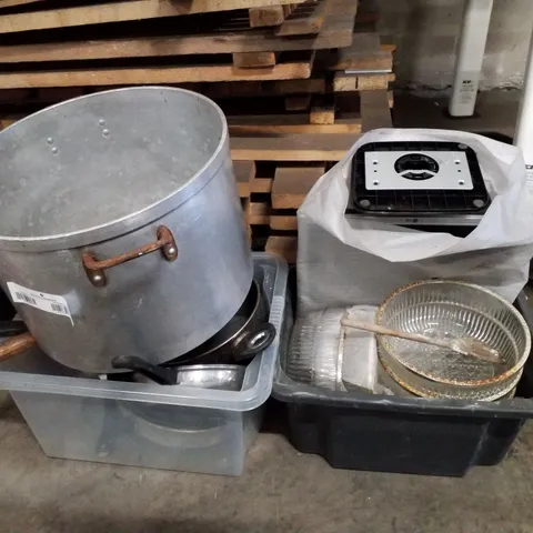 2 TUBS CONTAINING ASSORTED CATERING EQUIPMENT 