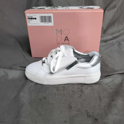 MODA IN PELLE BALIZE WHITE & SILVER LEATHER TRAINERS – UK4 (EU37)