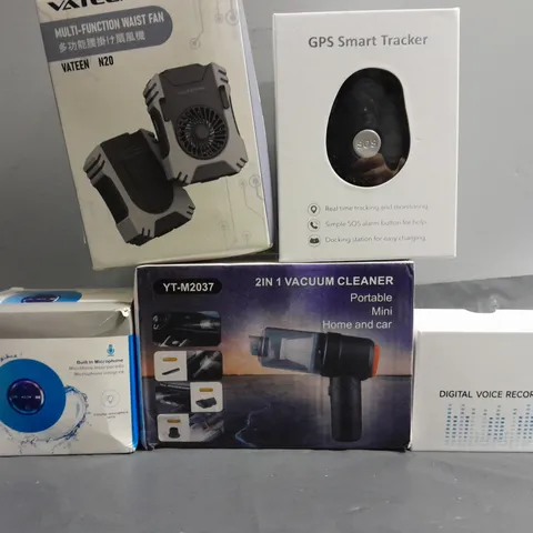 APPROXIMATELY 10 ASSORTED ITEMS TO INCLUDE - GPS SMART TRACKER , 2 IN 1 VACUUM SPEAKER , DIGTAL VOICE RECORDER ETC