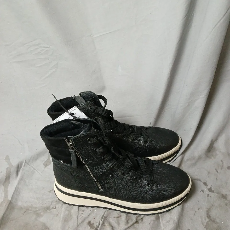 RIEKER BLACK LEATHER HIGH-TOP SNEAKERS WITH SIDE ZIP - SIZE 42