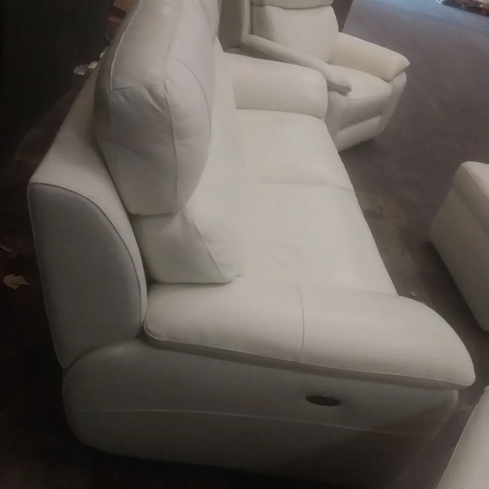 DESIGNER ITALIAN MADE PATIZIO WHITE LEATHER ELECTRIC RECLINING THREE SEATER SOFA, TWO ELECTRIC RECLINING ARMCHAIRS AND PANDORA FOOTSTOOL