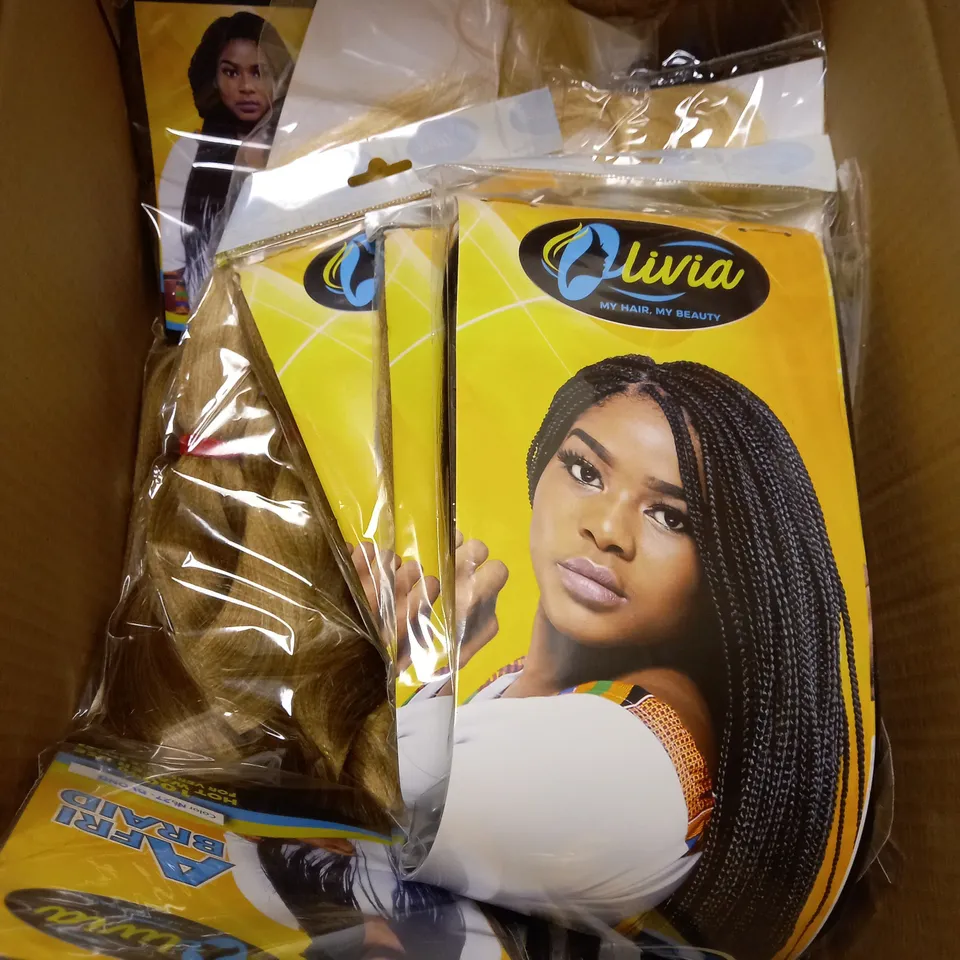 BOX OF APPROX. 20 SEALED OLIVIA HAIR PIECES IN ASSORTED COLOURS AND STYLES
