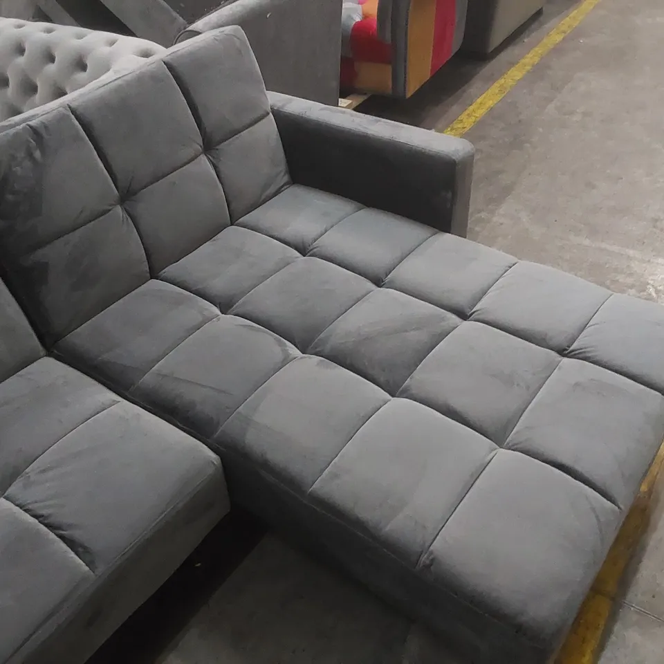 QUALITY DESIGNER SHIFLET UPHOLSTERED GREY VELVET CORNER SOFA