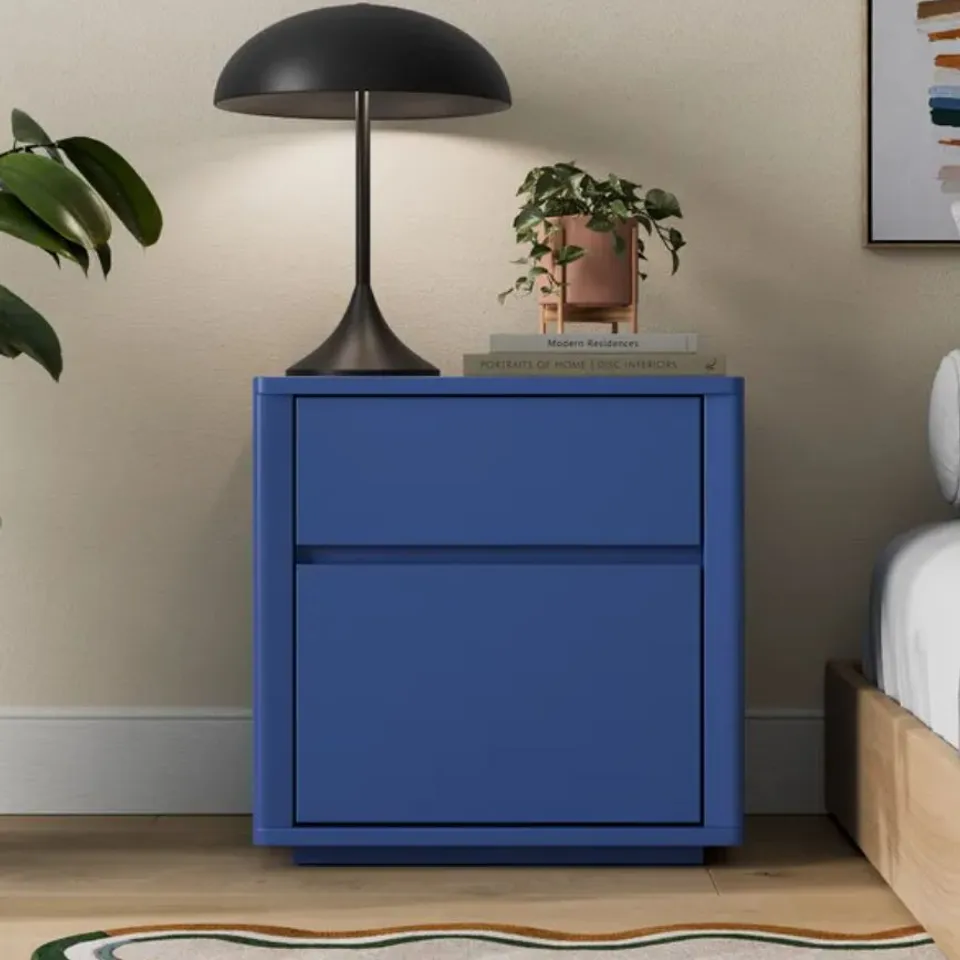 BOXED MALIK 2 DRAWER BEDSIDE TABLE - CLASSIC BLUE (1 BOX)