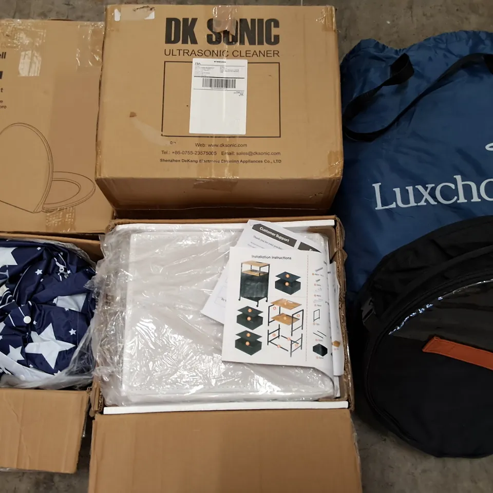 PALLET OF ASSORTED HOUSEHOLD ITEMS TO INCLUDE ULTRASONIC CLEANER, STORAGE UNIT AND CLOTHES DRYING RACK