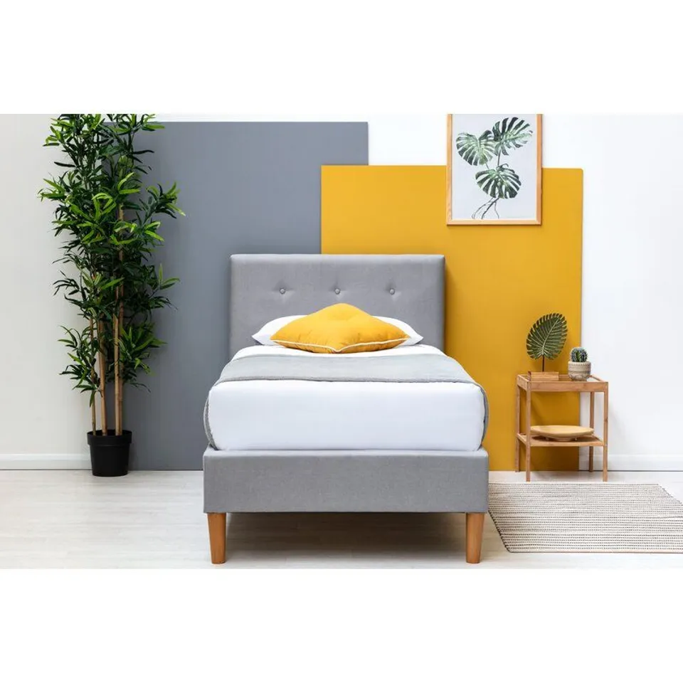 BOXED RAUL UPHOLSTERED BED FRAME SIZE SINGLE 3FT - GREY (2 BOXES)