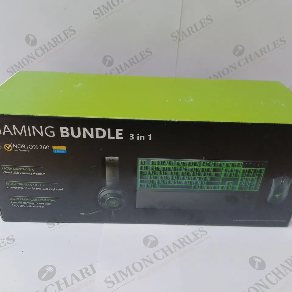 BOXED BRAND NEW RAZOR 3 IN 1 GAMING BUNDLE TO INCLUDE RAZER KRAKEN V3 X HEADSET, RAZER ORNATA V3 X RGB KEYBOARD & RAZER DEATHADDER ESSENTIAL GAMING MOUSE	