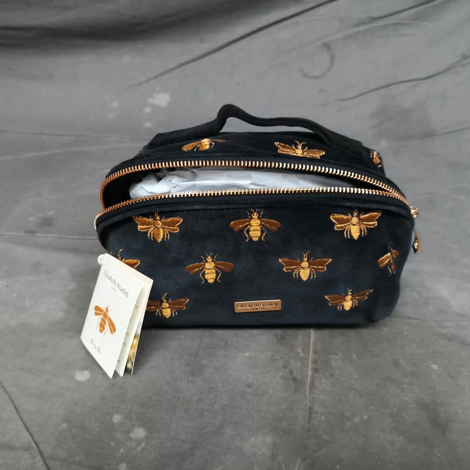 ELIZABETH SCARLETT CHARCOAL VELVET OPEN FLAT MAKEUP BAG