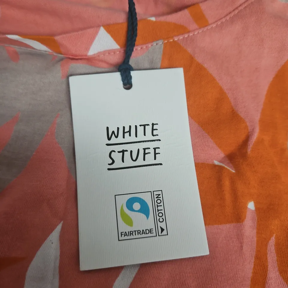 WHITE STUFF WOMEN'S TOP – PINK/ORANGE TROPICAL PALM PRINT, UK 20