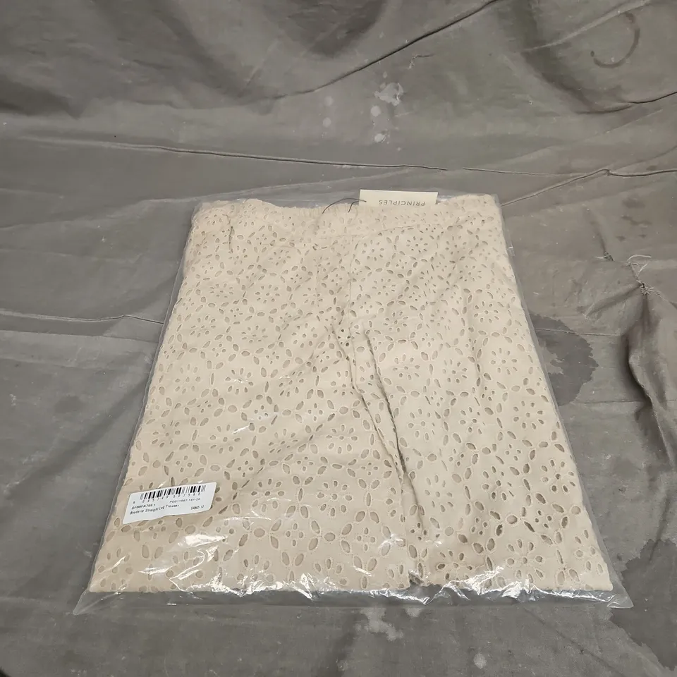 PRINCIPLES BRODERIE STRAIGHT LEG TROUSER IN SAND SIZE 12