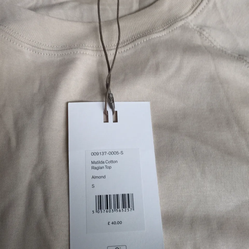 HUSH MATILDA COTTON RAGLAN TOP – ALMOND, UK SIZE S