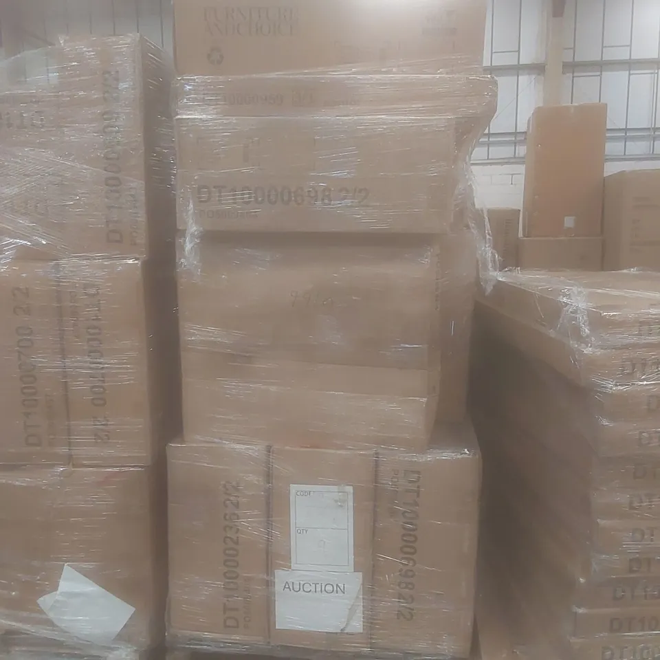 PALLET OF ASSORTED BRAND NEW AND INCOMPLETE DESIGNER FLATPACK FURNITURE PARTS
