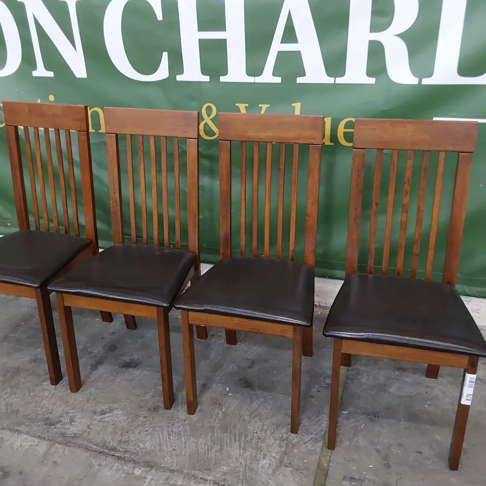 SET OF FOUR DARK WOOD DINING CHAIRS UPHOLSTERED SEATS IN BROWN PU