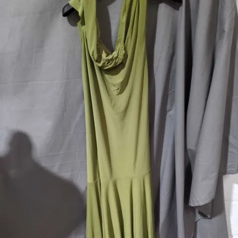 CLUB L LONDON OLIVE GREEN DRAPED-NECK DRESS, UK 14