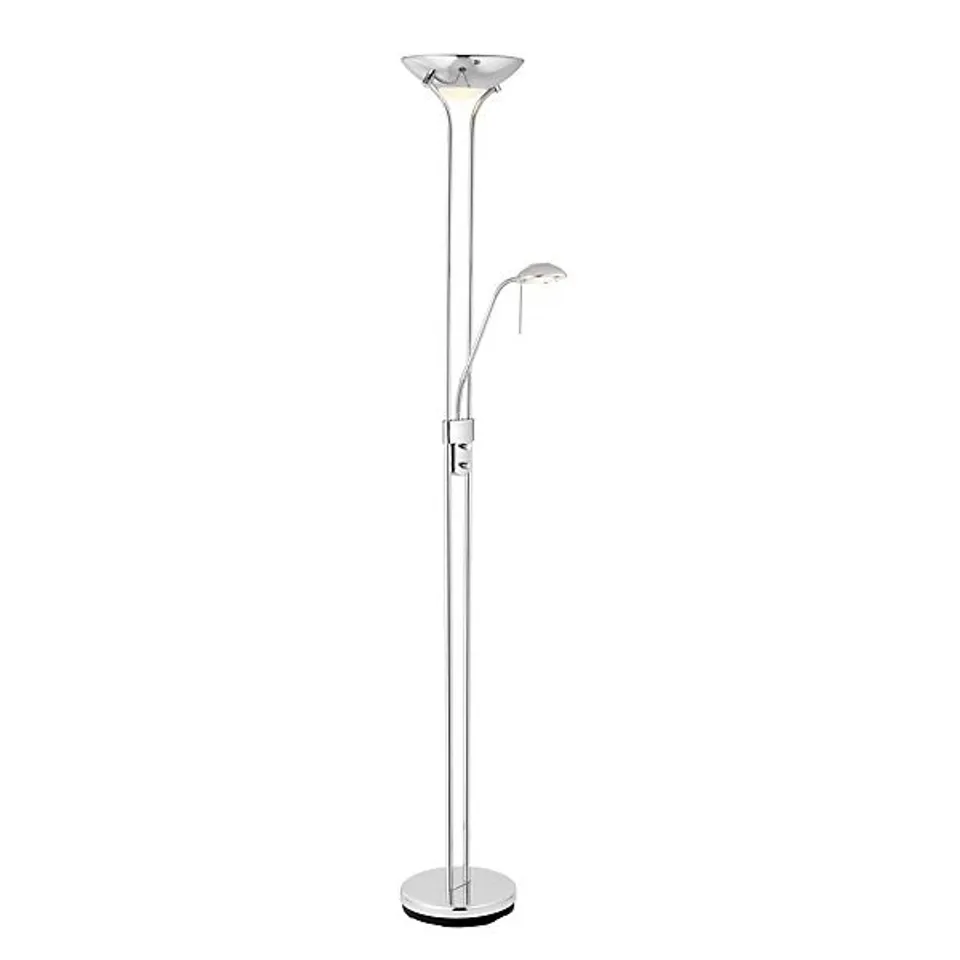 CHROME FLOOR LAMP WITH DUAL ADJUSTABLE READING LIGHTS