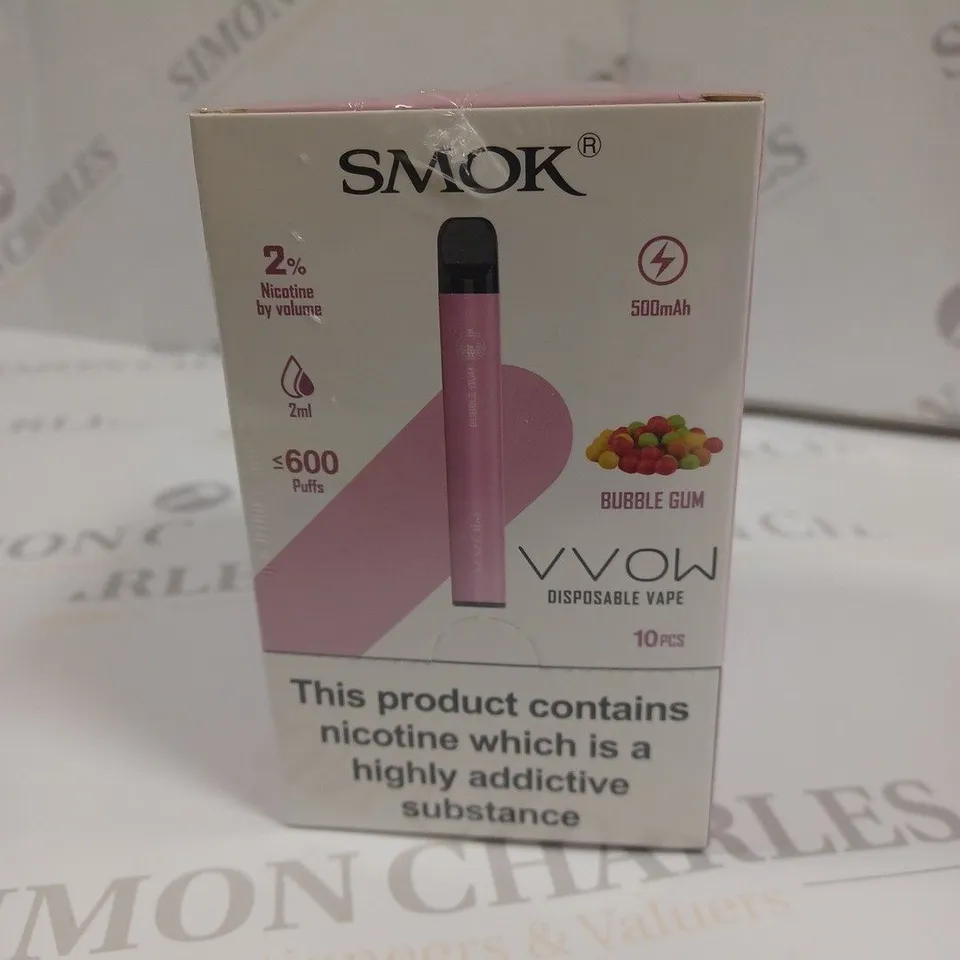 SEALED SMOK VVOW 10-PACK OF DISPOSABLE VAPES - BUBBLE GUM