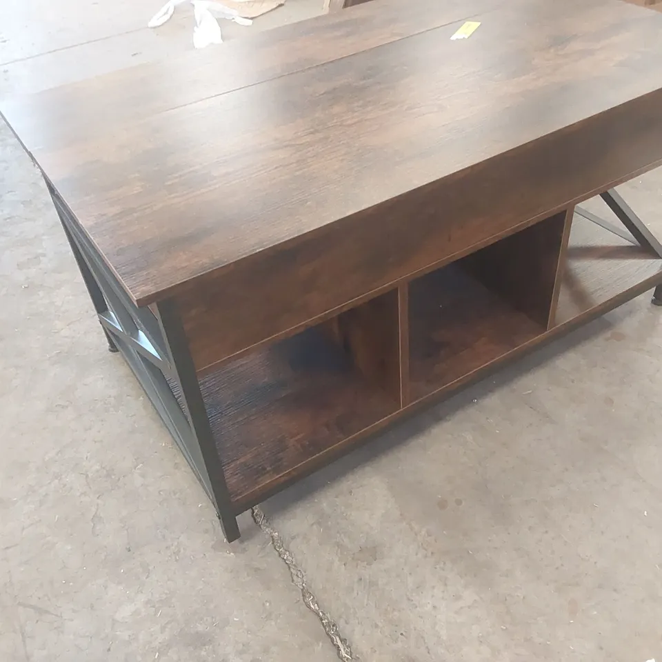 ANAVILHANAS LIFT TOP COFFEE TABLE WITH STORAGE TABLE BASE COLOUR:BLACK TABLE TOP COLOUR: RUSTIC BROWN