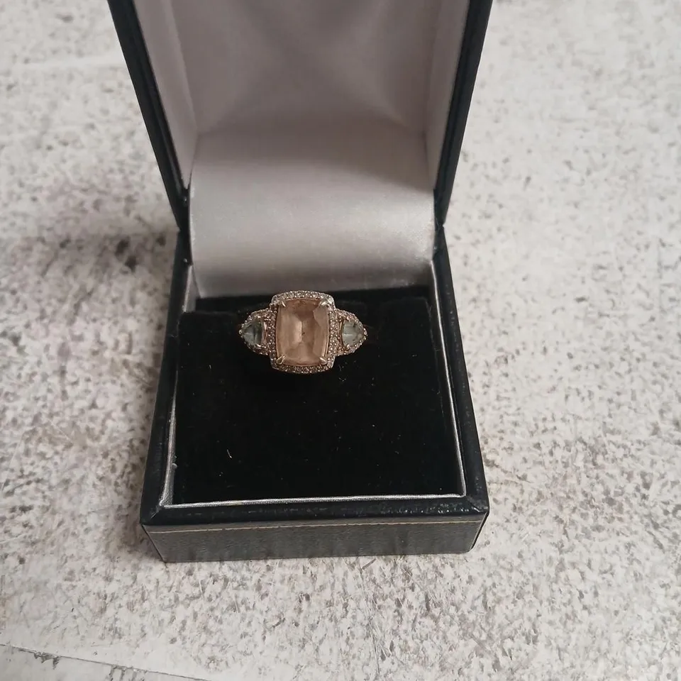 SILVER MORGANITE AND DIAMOND STYLE RING