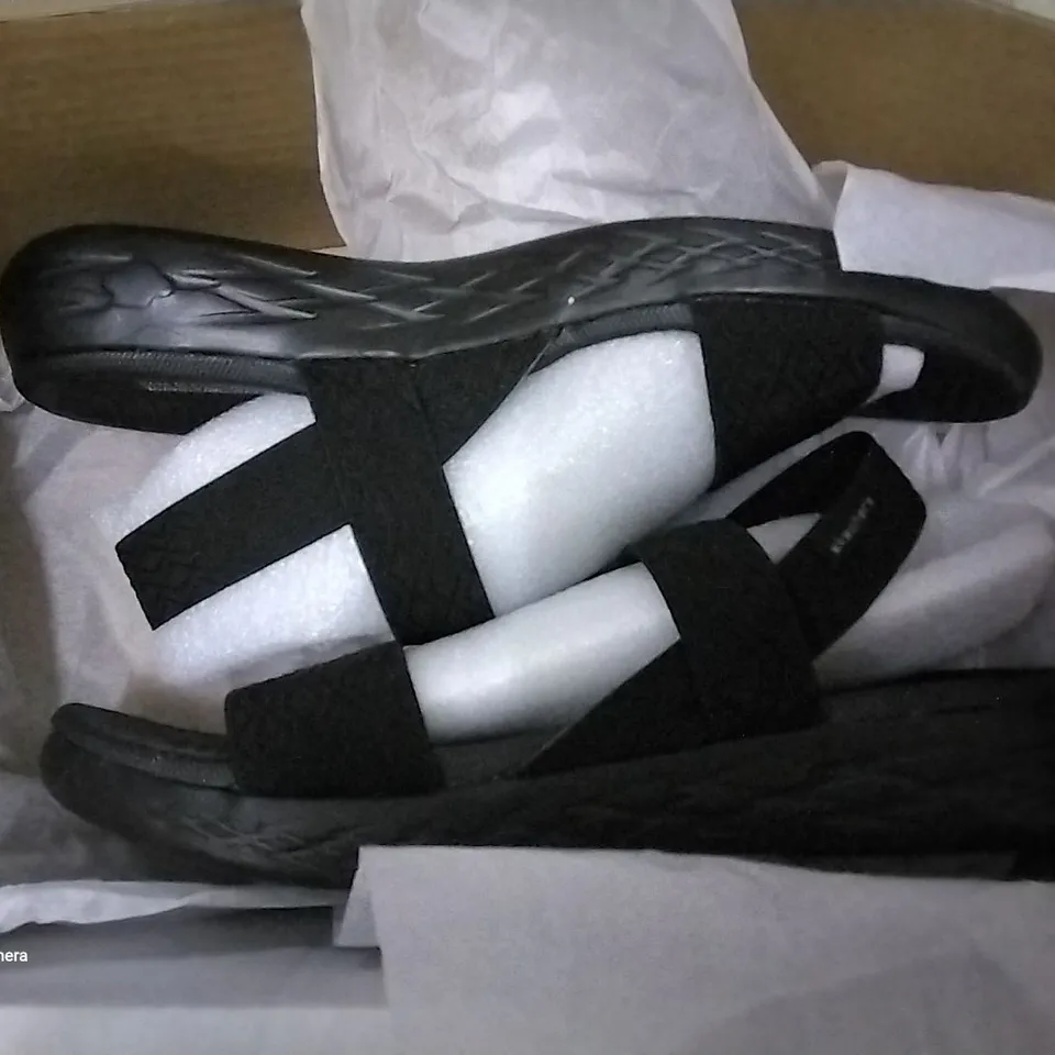 4 SHOE BOXES OF SKECHERS ON THE GO SANDALS BLACK - SIZE 6