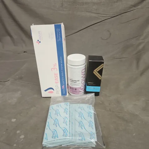 TOTE OF APPROXIMATELY 20 ASSORTED HEALTHCARE PRODUCTS TO INCLUDE OVULATION TESTS - SUPERSELF VITAMIN D3 DROPS AND MENOPAUSE SUPPORT SUPPLEMENTS