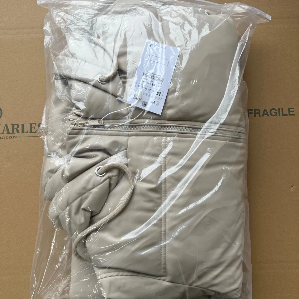 BEIGE SIZE MEDIUM LONG PUFFER COAT WITH DRAWSTRINGS 