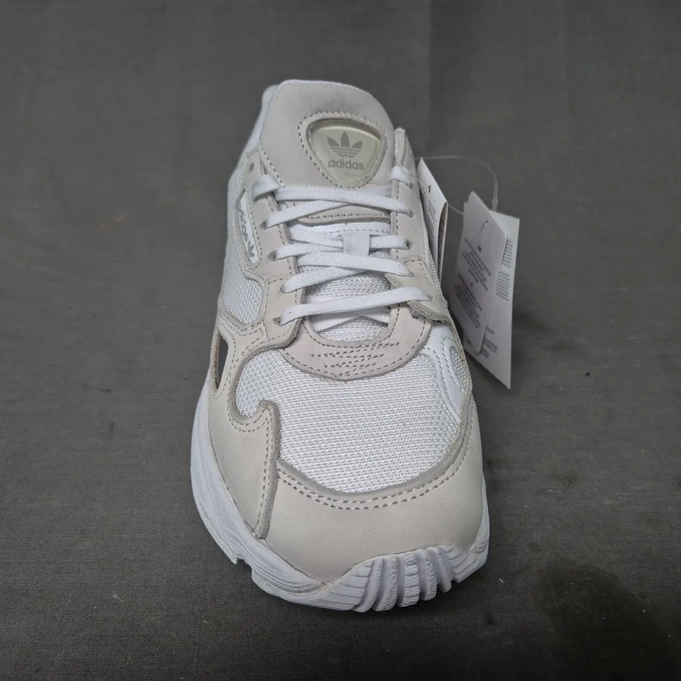 BOXED PAIR OF ADIDAS FALCON WOMEN'S SHOES IN WHITE/OFF WHITE UK SIZE 5.5