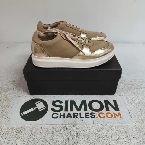 BOXED PAIR OF NV NOVA TRAINERS IN METALLIC NUDE - SIZE 8
