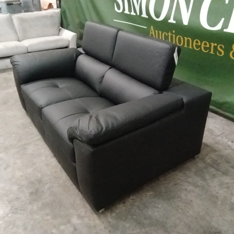 BRADY 100% PREMIUM LEATHER 2 SEATER SOFA - BLACK RRP £1099