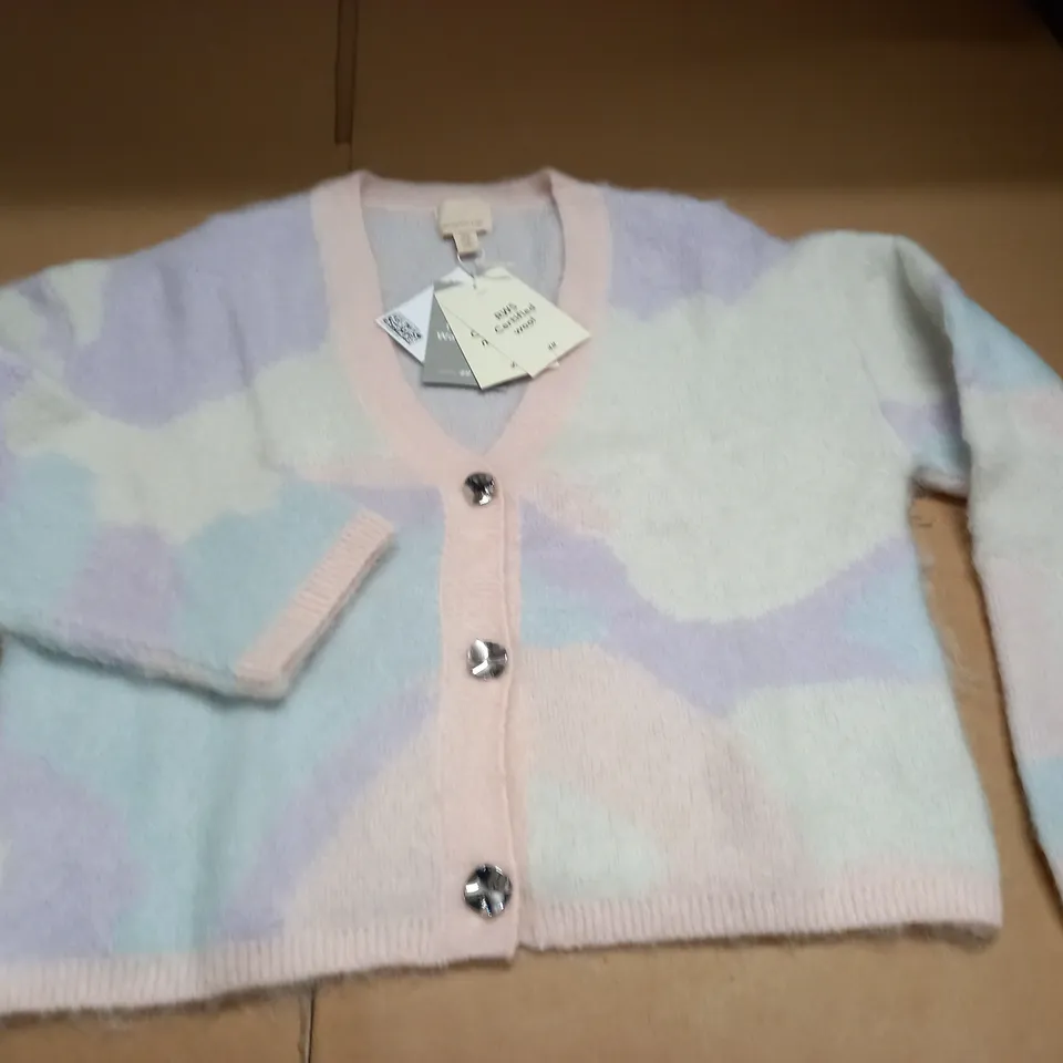 H&M MOHAIR/WOOL BLEND PASTEL MULTI CARDIGAN - XS
