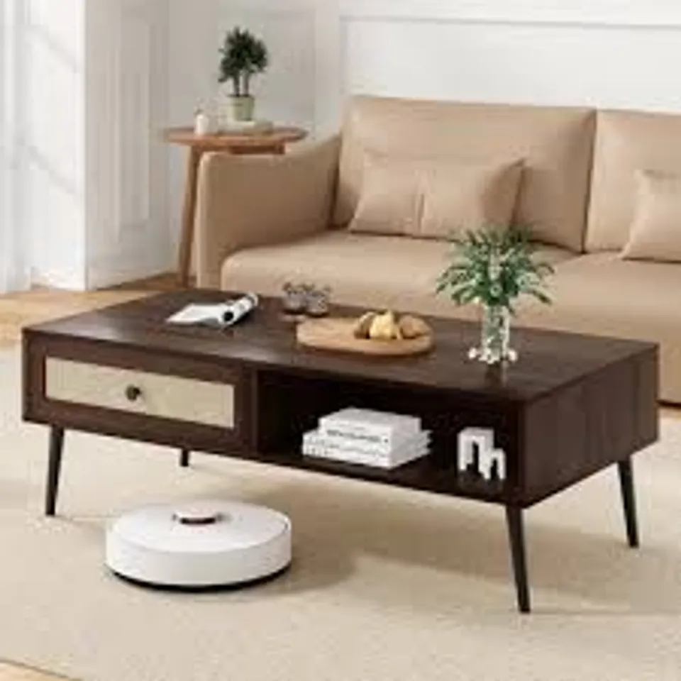 BOXED ANASTASSIA 120cm COFFEE TABLE WITH DRAWER - WALNUT (1 BOX)