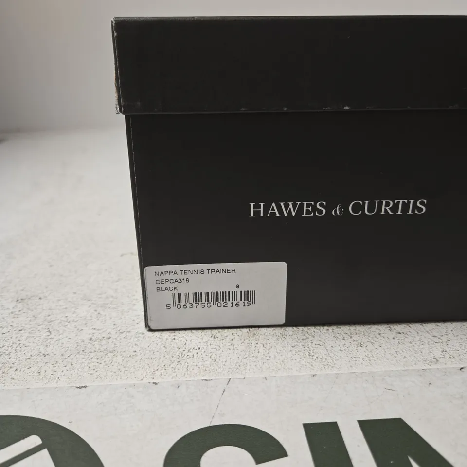 HAWES & CURTIS NAPPA TENNIS TRAINER – BLACK LEATHER, UK 8