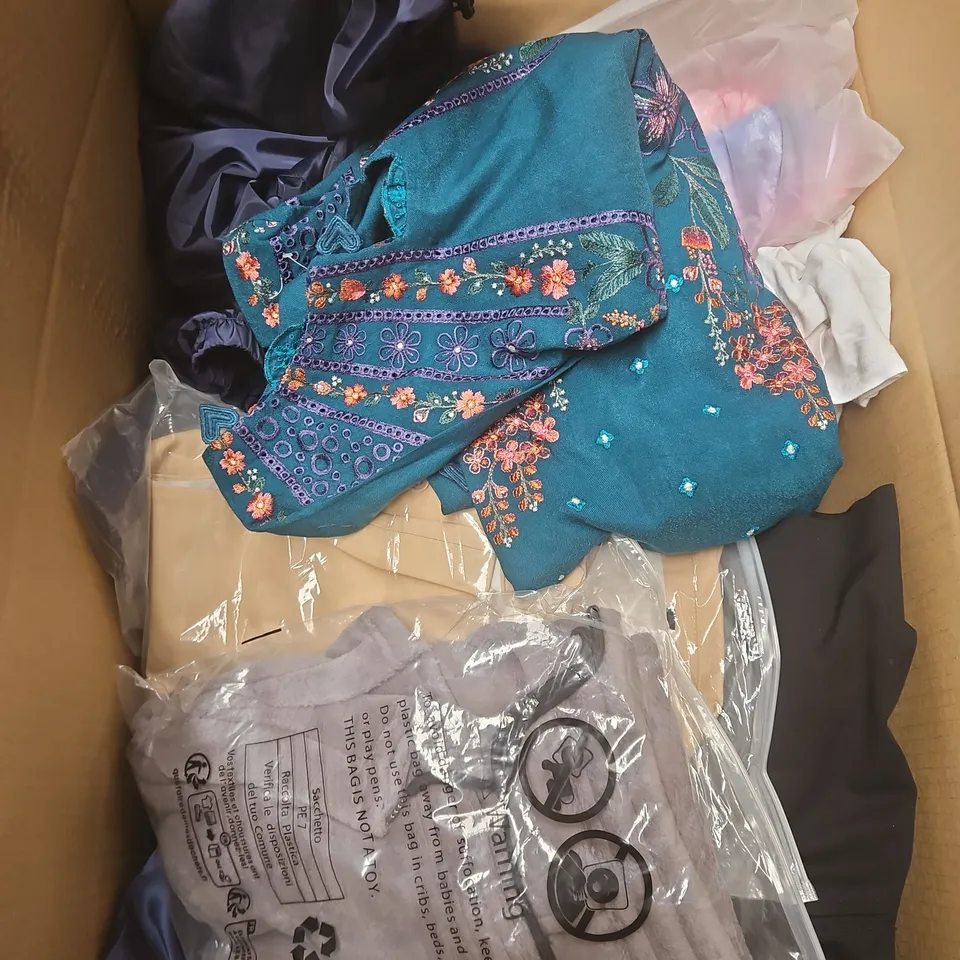 APPROXIMATELY 20 ASSORTED CLOTHING PRODUCTS IN VARIOUS STYLES & SIZES TO INCLUDE PANTS, T-SHIRTS, DRESSES ETC