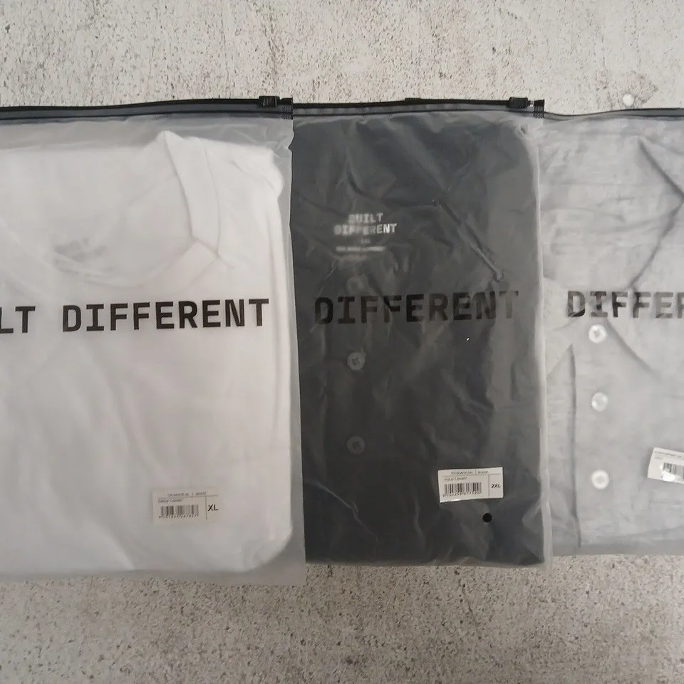 SET OF APPROXIMATELY 10 ASSORTED BUILT DIFFERENT T-SHIRTS/SHIRTS IN VARIOUS COLOURS AND SIZES