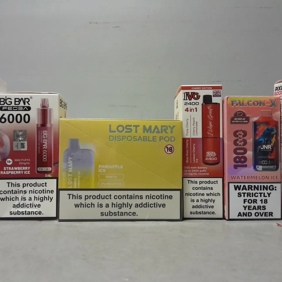 APPROXIMATELY 15 ASSORTED E-CIGARETTE PRODUCTS TO INCLUDE - BIG BAR , IVG 2004 , PIXL 6000 ETC