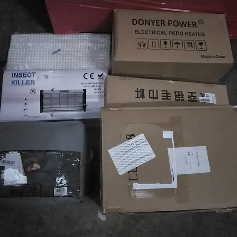 PALLET OF ASSORTED ITEMS INCLUDING EONBON BREAD MAKER, PAXCESS PRESSURE WASHER, INSECT KILLER, DONYER POWER ELECTRIC PATIO HEATER, WEIGHTED BLANKET, LEVEL 8 SUITCASE