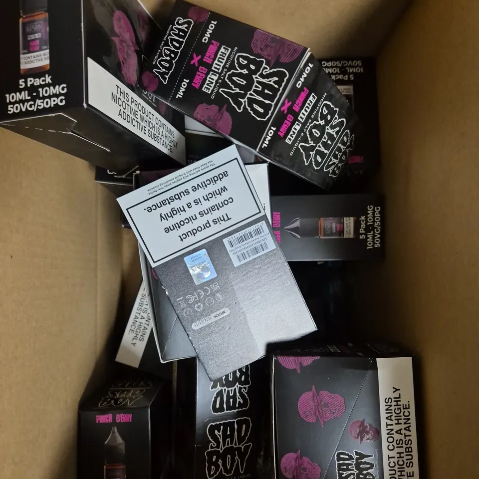 APPROXIMATELY 12 ASSORTED E-CIGARETTE PRODUCTS TO INCLUDE SAD BOY E-LIQUID & XLIM PRO POD 