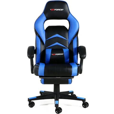 BOXED GTFORCE TURBOBLACK AND BLUE FAUX LEATHER RACING SPORTS OFFICE CHAIR (1 BOX)
