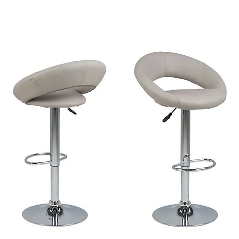 BOXED PLUMP LIGHT GREY SWIVEL BAR STOOL WITH OPEN BACK
