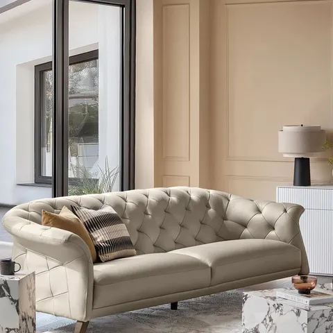 BOXED DANETTI LUXE NATURAL LEATHER 3 SEATER SOFA