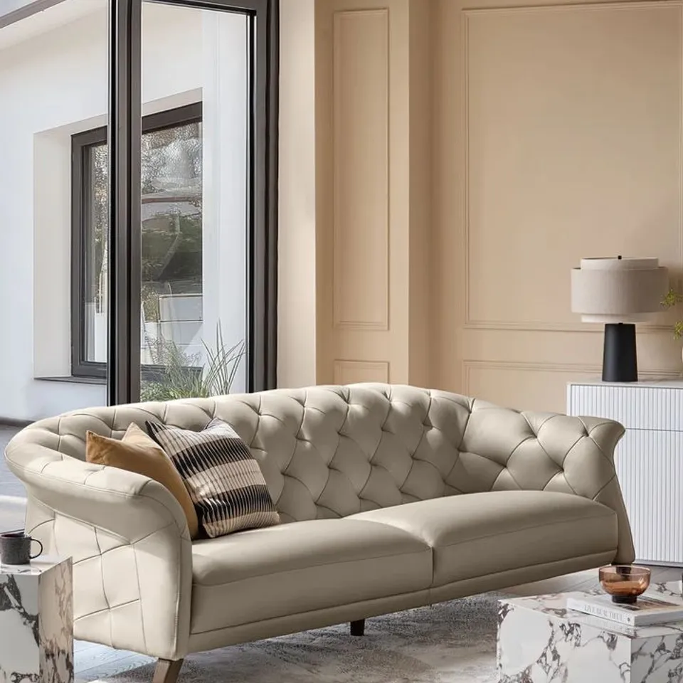 BOXED DANETTI LUXE NATURAL LEATHER 3 SEATER SOFA